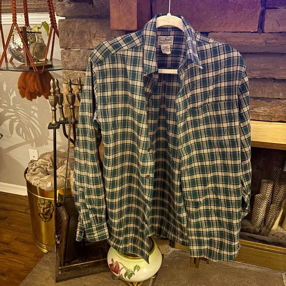 L.L. Bean Men's Green Plaid Shirt- Small Regular